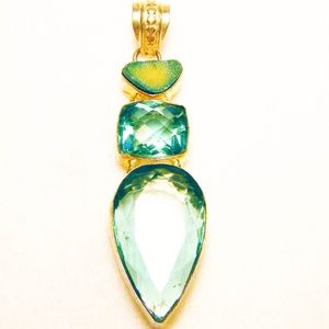SS Druzy and Caribbean Blue Topaz Pendant